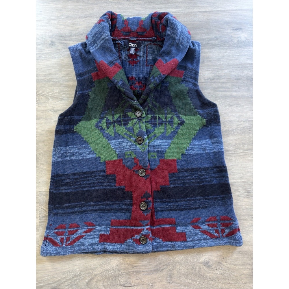Chaps Ralph Lauren Southwestern Sweater Vest Aztec Geometric Knit Button Up XL